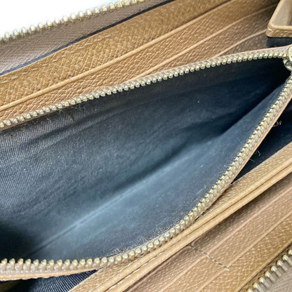 Gucci Bree 323397 Beige And Dark Brown Round Zipper Leather Long Wallet