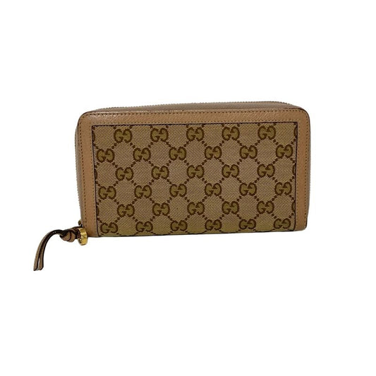 Gucci Bree 323397 Beige And Dark Brown Round Zipper Leather Long Wallet