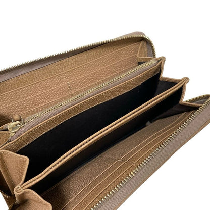 Gucci Bree 323397 Beige And Dark Brown Round Zipper Leather Long Wallet