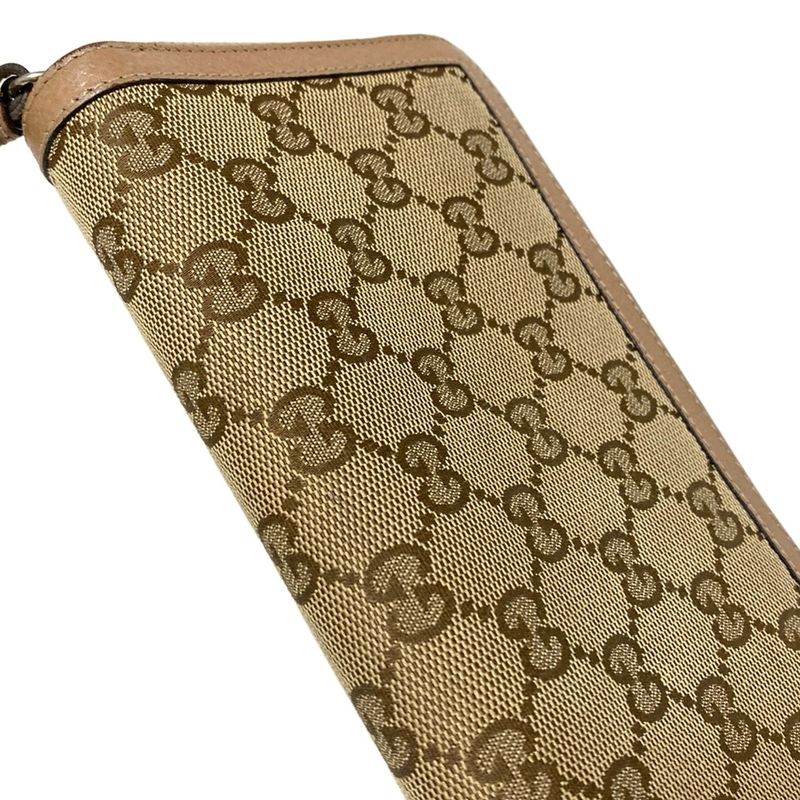 Gucci Bree 323397 Beige And Dark Brown Round Zipper Leather Long Wallet