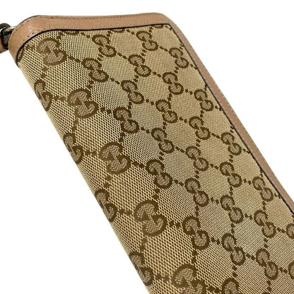 Gucci Bree 323397 Beige And Dark Brown Round Zipper Leather Long Wallet