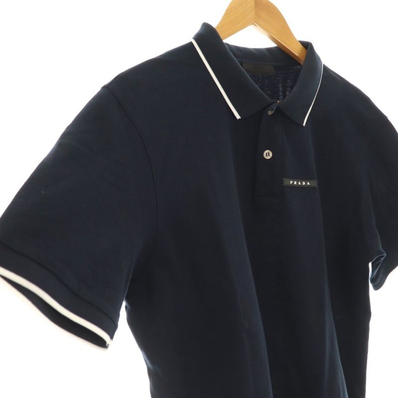 Prada Sjn256 25 Years Deer Rubber Logo Polo Shirt Short Sleeves XL Dark Navy