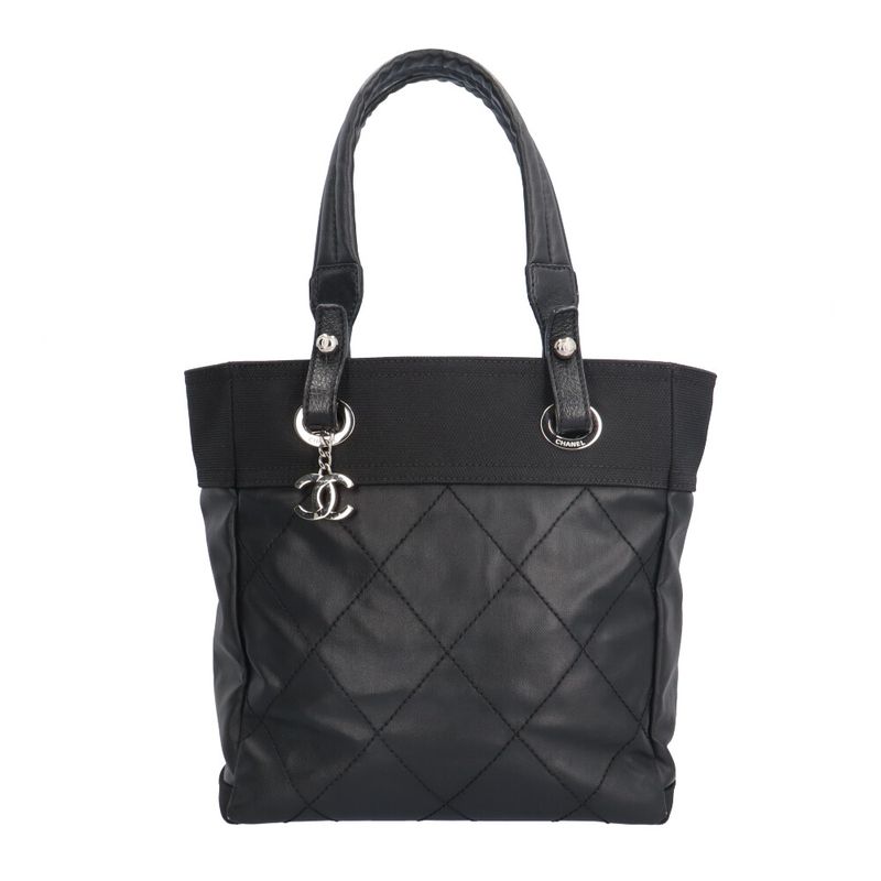 Chanel Paris Biarritz Tote PM Handbag PVC A34208 Black Ladies Chanel Preowned
