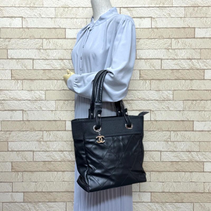 Chanel Paris Biarritz Tote PM Handbag PVC A34208 Black Ladies Chanel Preowned