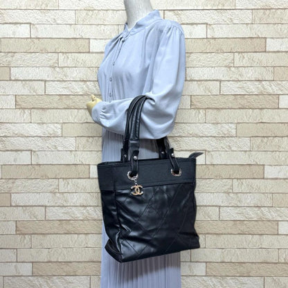 Chanel Paris Biarritz Tote PM Handbag PVC A34208 Black Ladies Chanel Preowned