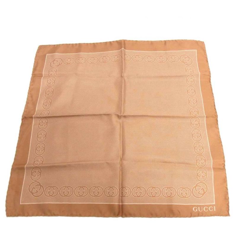 Gucci Handkerchief Scarf Pocket Chief Square Silk GG Logo Brown