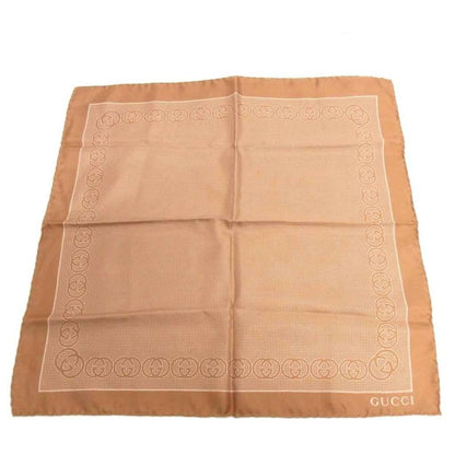 Gucci Handkerchief Scarf Pocket Chief Square Silk GG Logo Brown