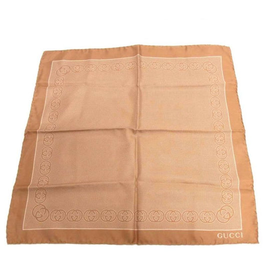 Gucci Handkerchief Scarf Pocket Chief Square Silk GG Logo Brown