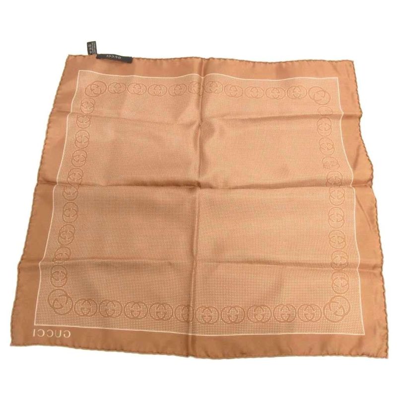 Gucci Handkerchief Scarf Pocket Chief Square Silk GG Logo Brown
