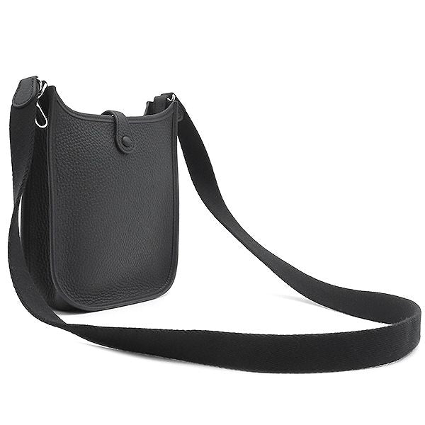 Hermes Shoulder Bag Evelyn TPM Taurillon Clemence Black Silver Hardware Black