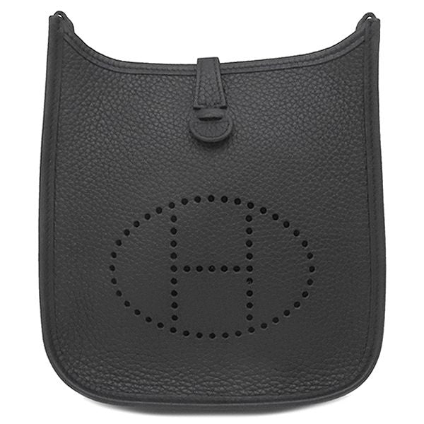 Hermes Shoulder Bag Evelyn TPM Taurillon Clemence Black Silver Hardware Black