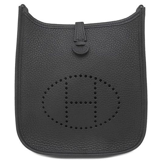 Hermes Shoulder Bag Evelyn TPM Taurillon Clemence Black Silver Hardware Black