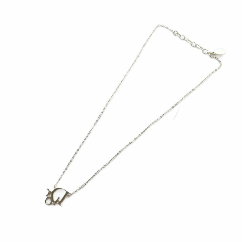 Christian DIOR Necklace Accessories Pendant Rhinestone Logo Silver Color - GY18