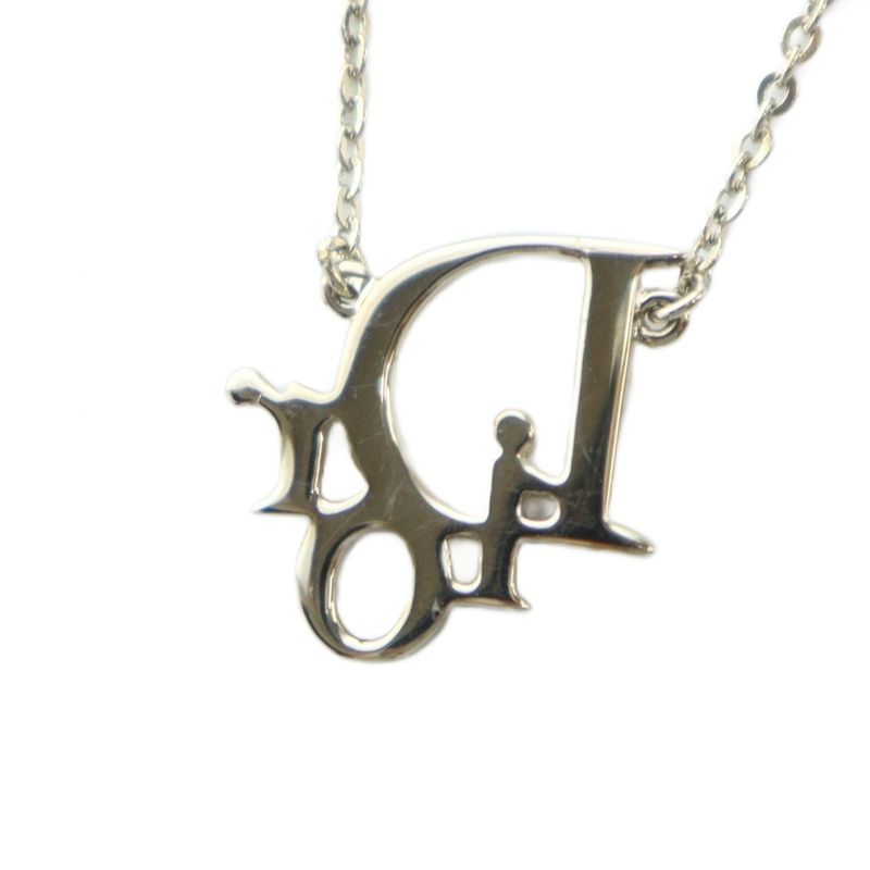 Christian DIOR Necklace Accessories Pendant Rhinestone Logo Silver Color - GY18