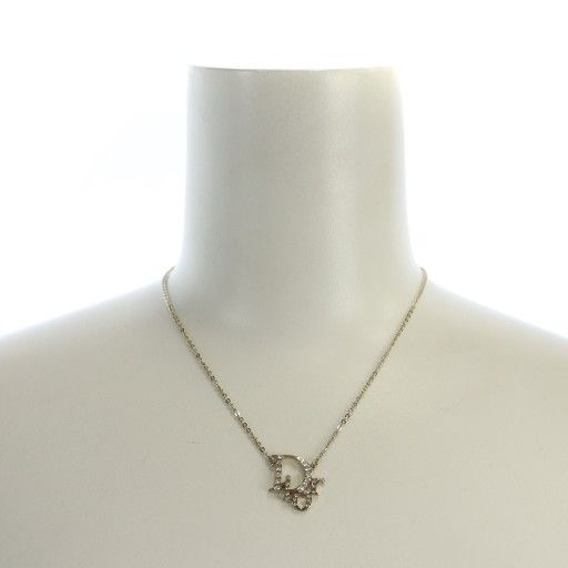 Christian DIOR Necklace Accessories Pendant Rhinestone Logo Silver Color - GY18