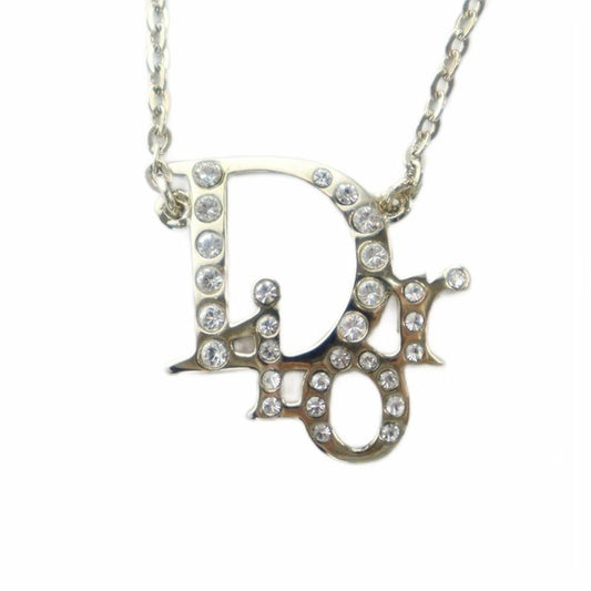 Christian DIOR Necklace Accessories Pendant Rhinestone Logo Silver Color - GY18