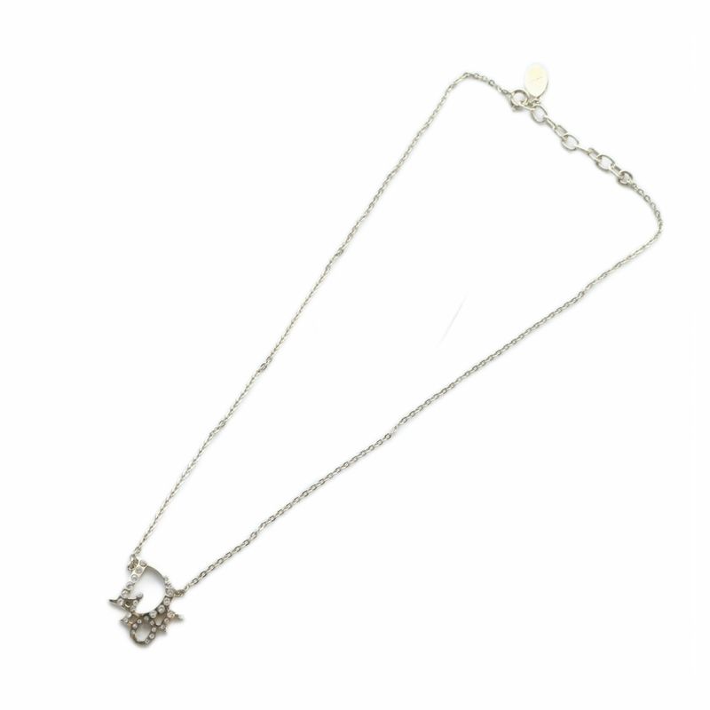 Christian DIOR Necklace Accessories Pendant Rhinestone Logo Silver Color - GY18