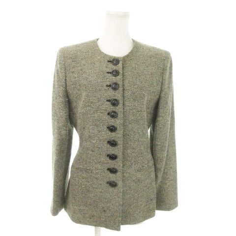 Christian DIOR Suit Setup 2 Piece Tweed Collarless Jacket Mimore Skirt 9 Gray