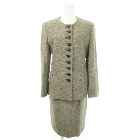 Christian DIOR Suit Setup 2 Piece Tweed Collarless Jacket Mimore Skirt 9 Gray