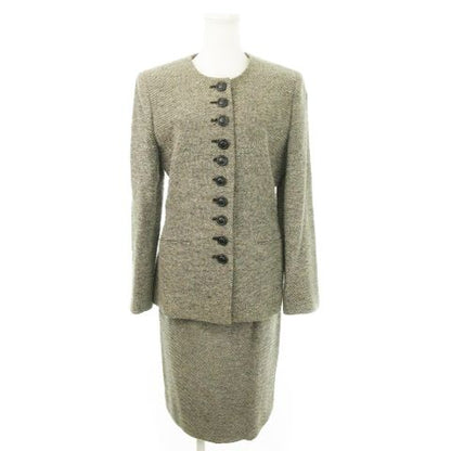 Christian DIOR Suit Setup 2 Piece Tweed Collarless Jacket Mimore Skirt 9 Gray