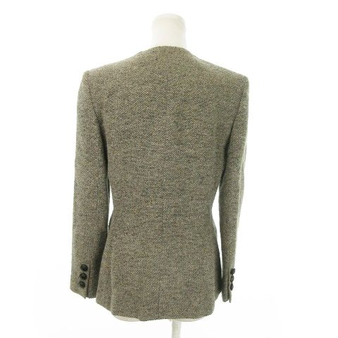Christian DIOR Suit Setup 2 Piece Tweed Collarless Jacket Mimore Skirt 9 Gray