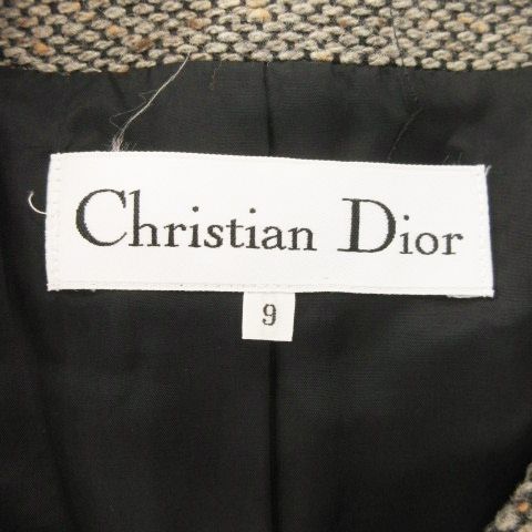 Christian DIOR Suit Setup 2 Piece Tweed Collarless Jacket Mimore Skirt 9 Gray