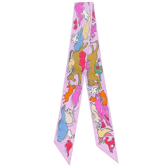 Hermes Scarf Twillie Silk Palm Rose Vif and Camel [mille Et Un Lapins the