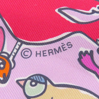 Hermes Scarf Twillie Silk Palm Rose Vif and Camel [mille Et Un Lapins the