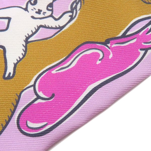 Hermes Scarf Twillie Silk Palm Rose Vif and Camel [mille Et Un Lapins the
