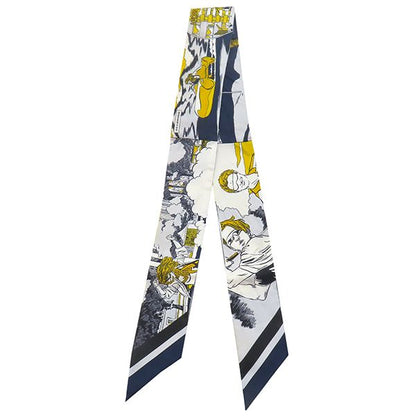 Hermes Scarf Tulle Silk Marine Gold and Blanc [wow American Comic Book Style