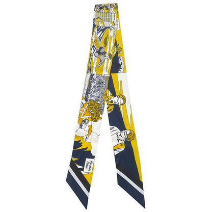 Hermes Scarf Tulle Silk Marine Gold and Blanc [wow American Comic Book Style