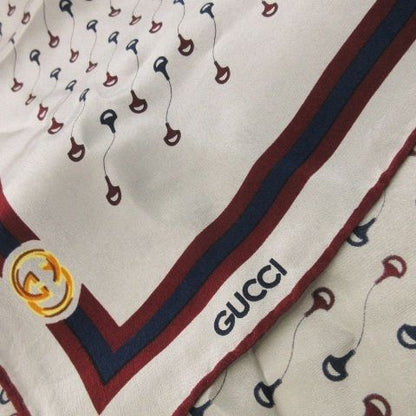 Gucci 70s Vintage Scarf Silk Interlocking Sherry Line Total Logo Gray CK22 -