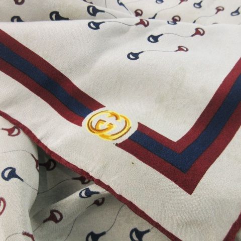 Gucci 70s Vintage Scarf Silk Interlocking Sherry Line Total Logo Gray CK22 -