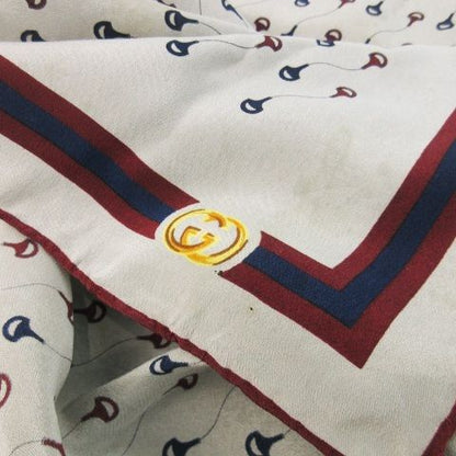 Gucci 70s Vintage Scarf Silk Interlocking Sherry Line Total Logo Gray CK22 -