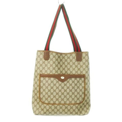 Gucci Tote Bag GG Supreme Interlocking Sherry Line Canvas Coated Leather Brown