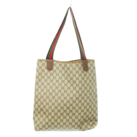 Gucci Tote Bag GG Supreme Interlocking Sherry Line Canvas Coated Leather Brown