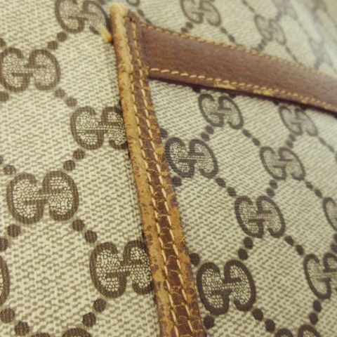 Gucci Tote Bag GG Supreme Interlocking Sherry Line Canvas Coated Leather Brown
