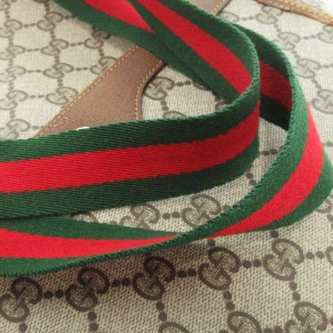 Gucci Tote Bag GG Supreme Interlocking Sherry Line Canvas Coated Leather Brown