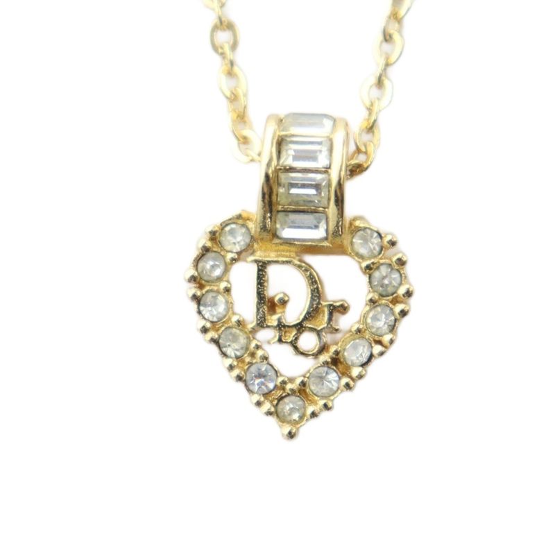 Christian DIOR Necklace Accessories Pendant Logo Rhinestone Gold Color - GY18