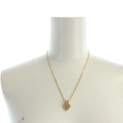 Christian DIOR Necklace Accessories Pendant Logo Rhinestone Gold Color - GY18