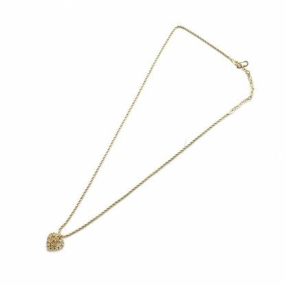 Christian DIOR Necklace Accessories Pendant Rhinestone Heart Logo Gold Color -
