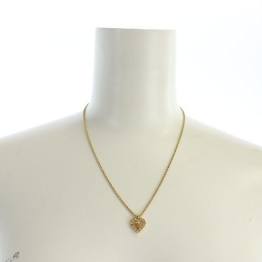 Christian DIOR Necklace Accessories Pendant Rhinestone Heart Logo Gold Color -
