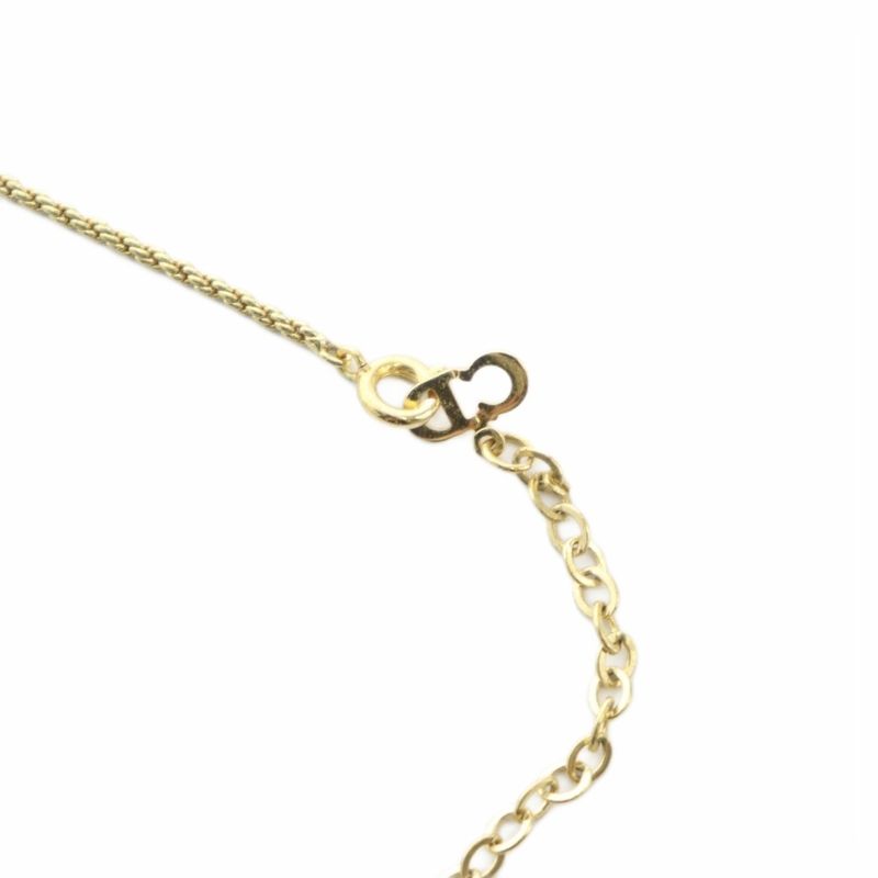 Christian DIOR Necklace Accessories Pendant Rhinestone Heart Logo Gold Color -