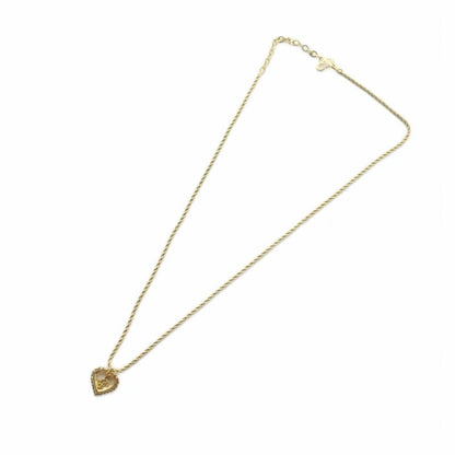 Christian DIOR Necklace Accessories Pendant Rhinestone Heart Logo Gold Color -