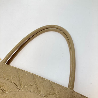 Chanel Reprint Tote Caviar Skin Tote Bag Coco Mark Gold Hardware Beige