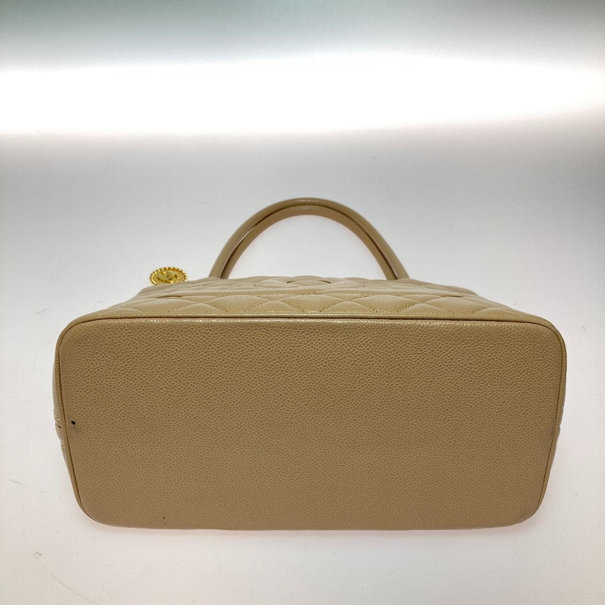 Chanel Reprint Tote Caviar Skin Tote Bag Coco Mark Gold Hardware Beige