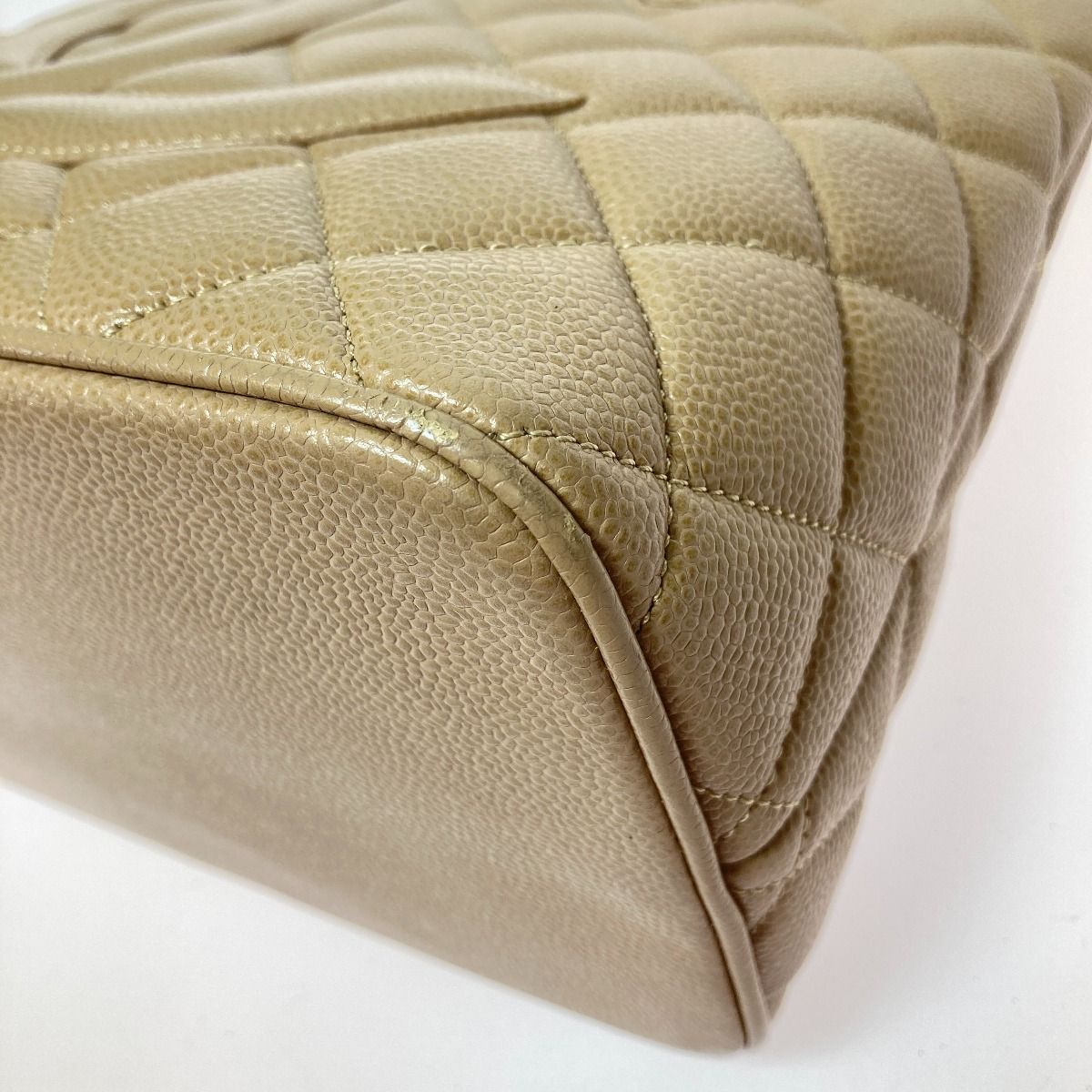 Chanel Reprint Tote Caviar Skin Tote Bag Coco Mark Gold Hardware Beige