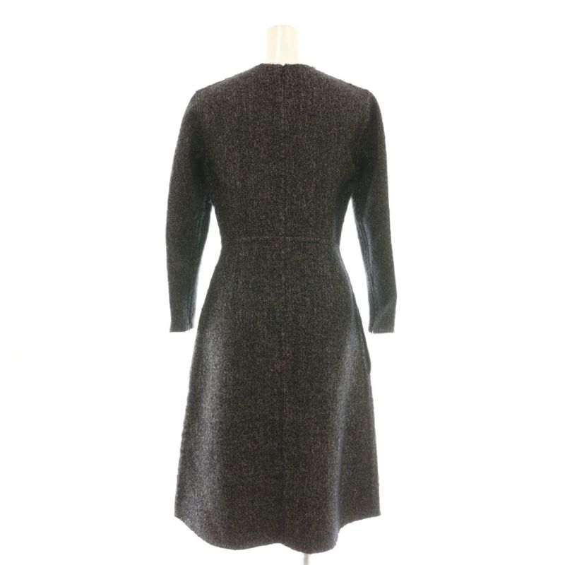 Celine Phoebe Period Wool Linen Blend Long Sleeve Dress Knee Length 36 Black DF