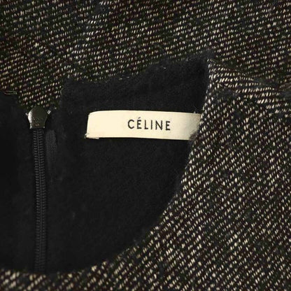Celine Phoebe Period Wool Linen Blend Long Sleeve Dress Knee Length 36 Black DF