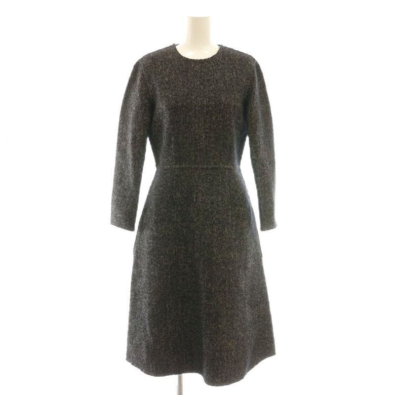 Celine Phoebe Period Wool Linen Blend Long Sleeve Dress Knee Length 36 Black DF